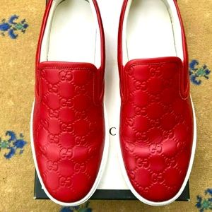 Gucci Mens Shoes Red UK8 US 8.5 42 Dublin Embossed